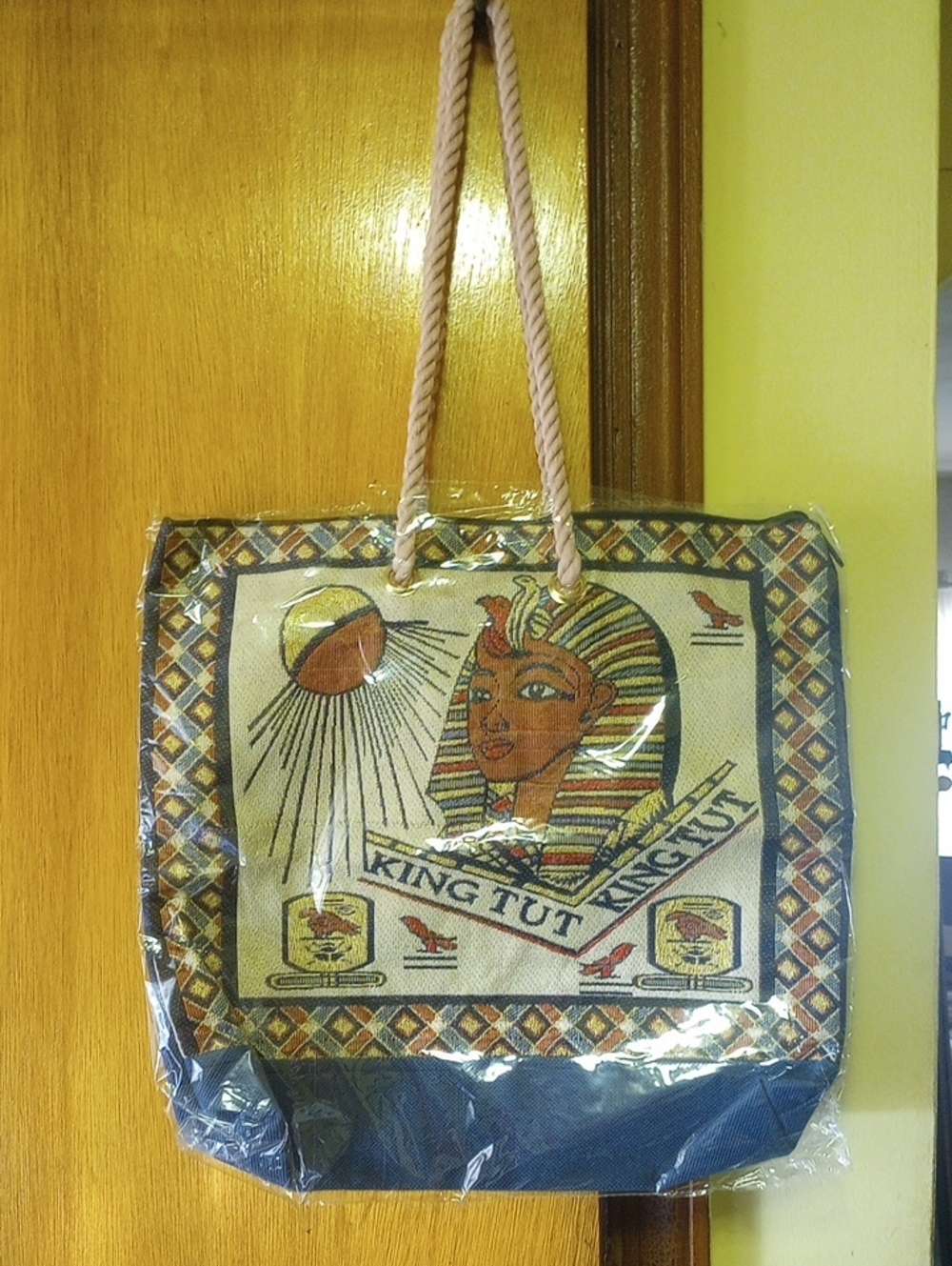 NEW Egyptian King Tut Tote Bag w/ Zipper. Gold Blue White Red Brown Orange Pink